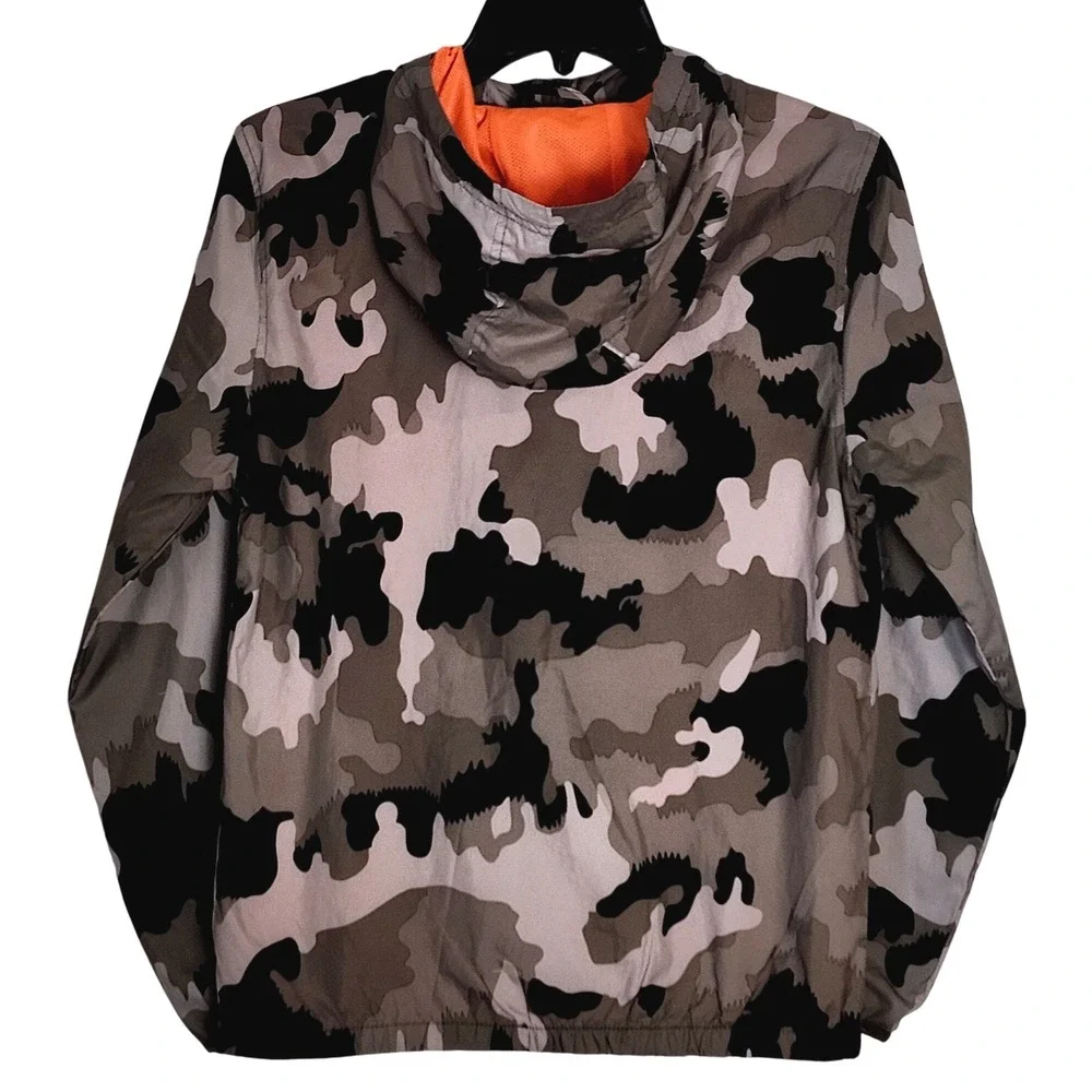 Hurley Full Zip Lightweight Hooded Windbreaker Jacket Boys Large Camo Orange‎